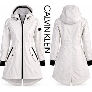 Calvin Klein Women's M White Softshell Hooded Parka Full‎ Zip Mid Length Coat